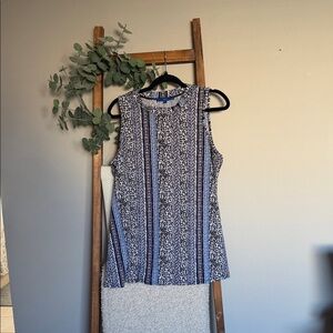 Apt. 9 Blue and White Sleeveless Patterned Tank